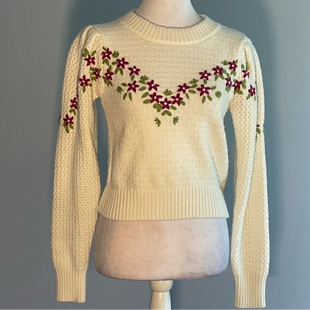 Lulus XS Cream Embroidered Floral Coquette Sweater Cottagecore - Picture 8 of 16